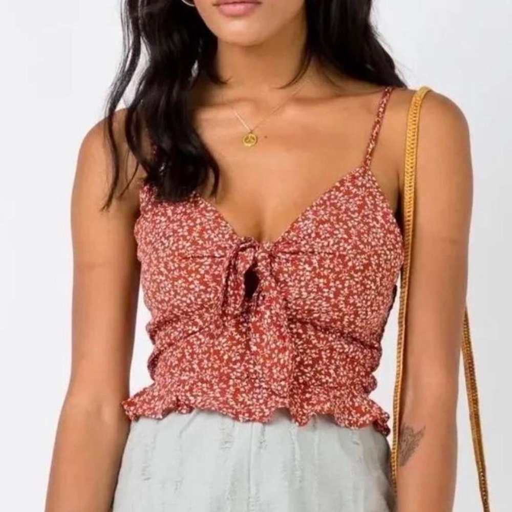 Princess Polly Rust Red Floral Tie-Front Tank - Picture 4 of 4